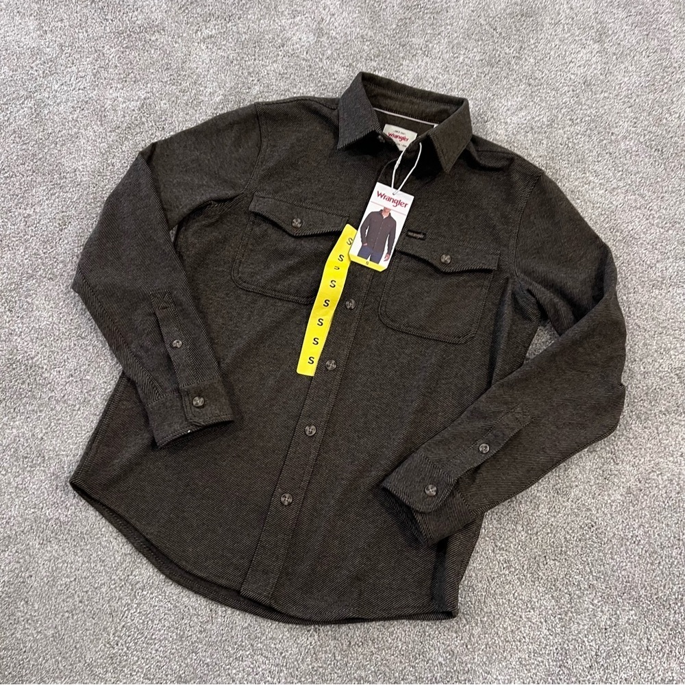 Wrangler NWT Flannel Knit Shirt Men’s Size Small Brown 1908340 Button Down, - Picture 10 of 16